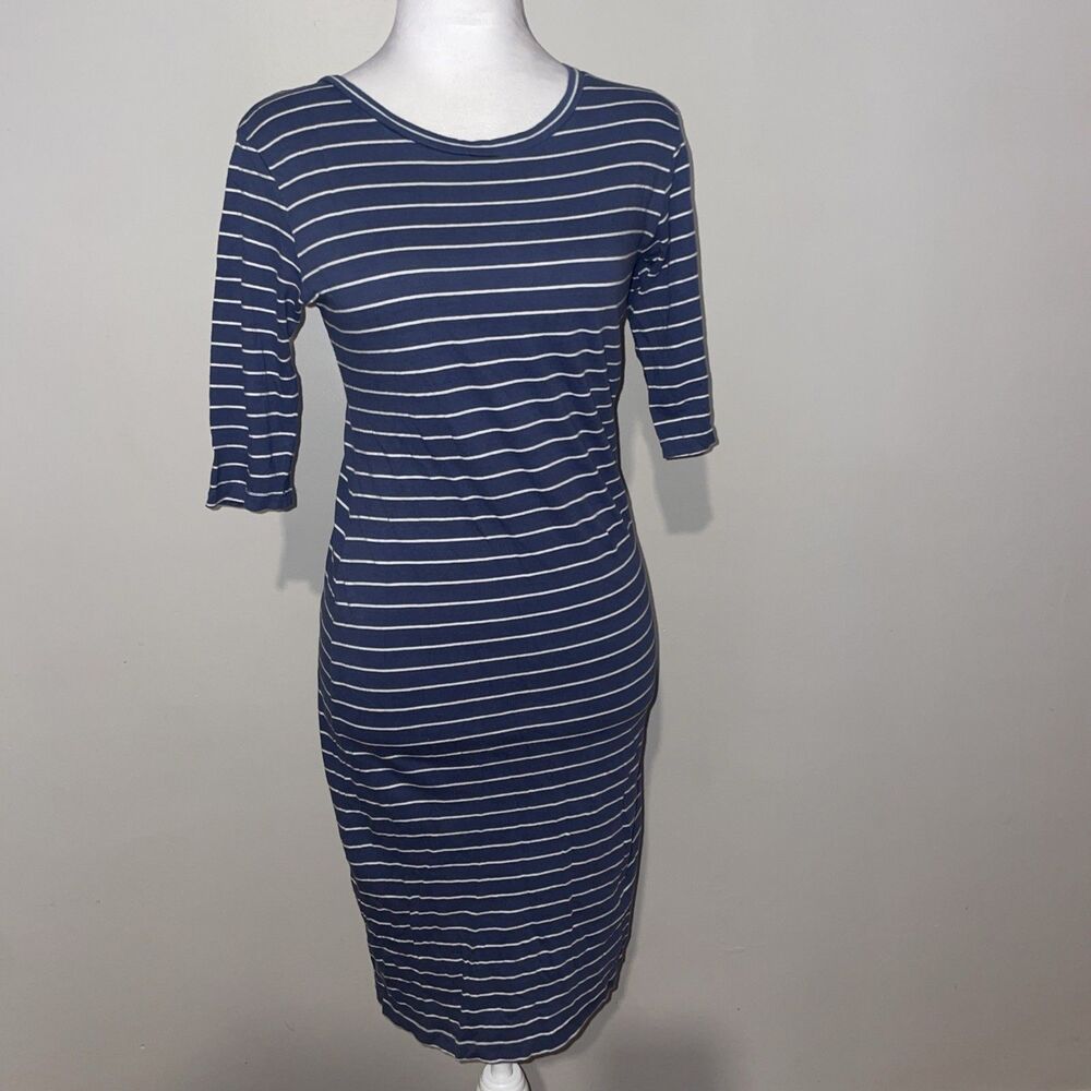 Atmosphere Blue Striped Dress Size 8 Boatneck 3/4 Sleeve Casual Knit
